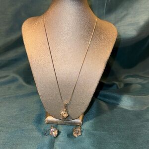 Silver tone with large rhinestone Earring & Necklace set